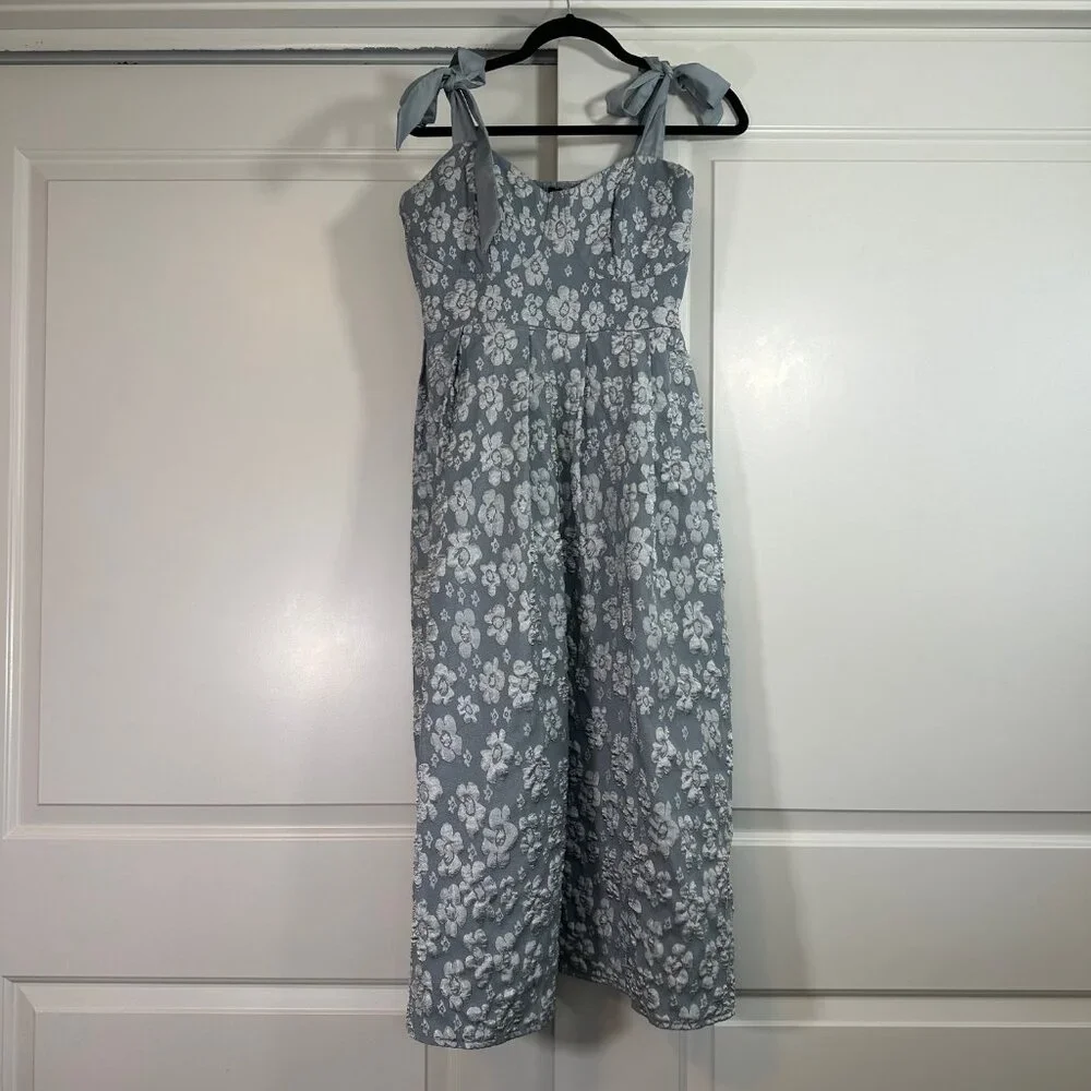 Dusty Blue Corset top Bow-tie Embossed Fit-and-Flare Midi Dress 0XL